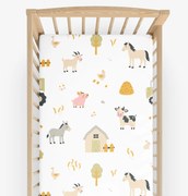 Goldea gyermek gumis pamut lepedő kiságyba - élet a farmon 60 x 120 cm