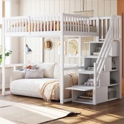 Gyerekágy Fenyő emeletes ágy Lépcsőszekrény Fehér 140x200cm
