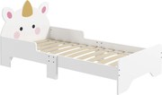 ZONEKIZ Gyermekágy 3-6 Éveseknek 143x74x67 cm Fa Egyszarvú Formájú Gyermekbútor Modern Gyerekszoba Bútor Teherbírás 80 kg Fehér | Aosom