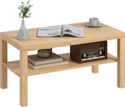 HOMCOM Kávézóasztal Alacsony Asztal a Nappaliba 2 Tárolós Zsúfolópolccal 90x45x44.5 cm Természetes | Aosom