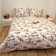 Karácsonyi manók barna pamut ágyneműhuzat TiaHome - 1x Párna 90x70cm, 1x Paplan 140x200cm