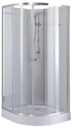 Stuxi Genova 80x80 cm íves két tolóajtós fehér hátfalas zuhanykabin 5 mm üveggel zuhanytálcával és csapteleppel