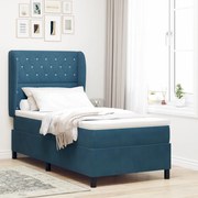 Boxspring Ágy Matraccal Sötétkék 90x190 cm Bársony