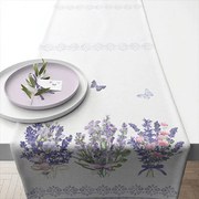 Levendula virágos pamut asztali futó 40x150 cm Lovely lavender white