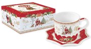 Karácsonyi télapós porcelán teás csésze aljjal díszdobozban Christmas Memories