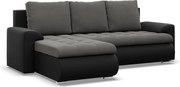 Tokio sarokkanapé, 2 ágyneműtartóval, bársony + műbőr, baloldali, szürke - fekete