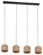 Japandi függőlámpa fekete barna kötéllel 4-lámpás - Smilla