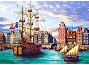 Régi hajók a kikötőben fa puzzle