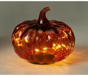 Üveg világító tök 15 x 13 cm, piros, 10 LED,elemes, időzítővel
