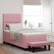 Box spring ágy matraccal és pad rózsaszín 90x190 cm velúr