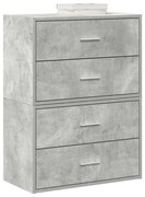 szekrények 2 fiókkal 2 db betonszürke 60x31x40 cm gépelt fa