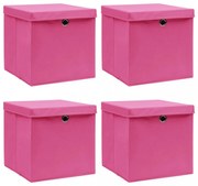 vidaXL 4 db rózsaszín szövet tárolódoboz fedéllel 32 x 32 x 32 cm