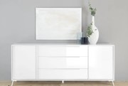 CITY Kétajtós, háromfiókos komód, fehér, magasfényű lakkozott vázzal és előlapokkal