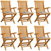 6 db tömör tíkfa kerti szék szürke kockás párnával