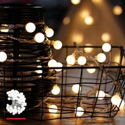 16 m-es 80 LED-es gömb hálózati kerti fényfüzér, IP 44, hálózati adapterrel, meleg fehér