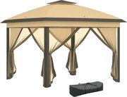 Outsunny Pavilon 3.3x3.3m, Vízhatlan és Télálló Felállítható Összecsukható Pavilon Kettős Tetővel, UV Védelem, Összecsukható Party Sátor Kerthez Oldal