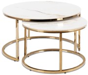 MILANO 2 részes dohányzóasztal szett fehér márványhatás/arany színben