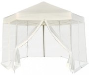 krémfehér hatszögletű felugró pavilon 6 oldalfallal 3,6 x 3,1 m