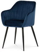 Modern Bársony Karosszék / Étkezőfotel Kék Színben Fém Lábbal Pika