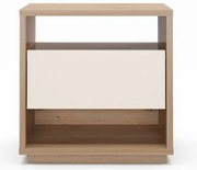 Krémszínű-natúr színű éjjeliszekrény tölgyfa dekorral Dennis – Marckeric