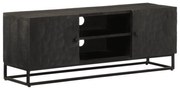 Fekete tömör mangófa és vas TV-szekrény 110 x 30 x 40 cm
