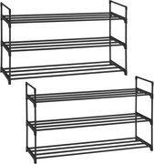 Cipőtartó 3 szintes, 2 darabos készlet, fém cipőtároló, 12–15 pár cipőhöz, fekete