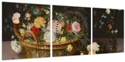 Kép - Jan Brueghel the Elder, Flowers in a Basket and a Vase, reprodukciók (órával) (90x30 cm)