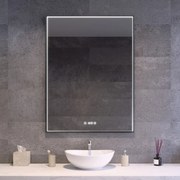 Fekete keretes LED tükör 75x100cm | Páramentesítő - Óra - Fényerő + színhőfok állítás | Welland Luxury-Line Rana