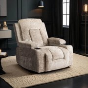 Elektromosan Vezérelhető Masszázsfunkciós Relaxfotel Bézs Szövet Kárpittal. BOX 2