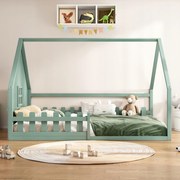 ágy faház gyerekeknek fenyőfa 140x200cm zöld