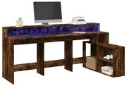 füstös tölgy színű szerelt fa íróasztal LED-ekkel 200x104x91 cm