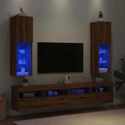 2 db kézműves tölgy TV-szekrény LED-lámpákkal 30,5x30x102 cm