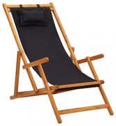 tömör eukaliptuszfa és fekete szövet összecsukható strandszék