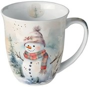 Hóember természetben Karácsonyi porcelán bögre