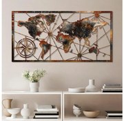 Fali dekoráció 120x60 cm világtérkép fém