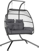 Outsunny Függőszék Összecsukható Állvánnyal, Függő Kosár Párnával, Poly Rattan Ergonomikus Hintaágy 2 Személynek, Kültéri Függőszék, Terhelhetőség 260