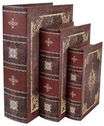 Könyv alakú fa tároló doboz szett 3 részes vintage stílusban