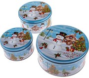 3 db kerek fémdoboz hóember