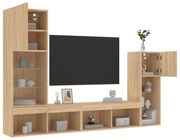 vidaXL 4 darab füstös tölgy színű szerelt fa TV-bútor LED-del