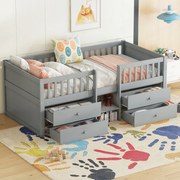 Gyerekágy Egyszemélyes ágy Félmagas ágy 90*200 4 fiókos Szürke