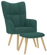 sötétzöld szövet pihenőfotel lábtartóval