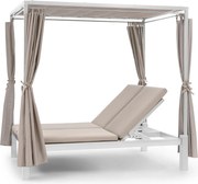 Blumfeldt Eremitage Double Sunbed, kétszemélyes napozóágy, acélkeret függyönyök krémszínű, napellenző tető, krém