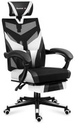 Gamer szék ergonomikus lábtartóval, fekvőtámasz , fekete-fehér.