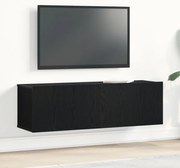 Fekete Tölgy Fali TV Szekrény 100x30x30 cm Épített Fa Anyagból