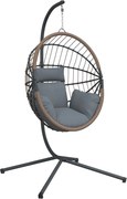 vidaXL világosszürke rattan és acél függő kagylószék állvánnyal