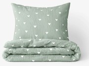 Goldea krepp ágyneműhuzat - szívecskék, zsálya színű alapon 140 x 200 és 70 x 90 cm