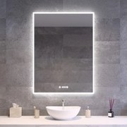 Álló fürdőszobai LED tükör 75x100cm | Páramentesítő funkció - Óra - Fényerő és színhőmérséklet szabályozás | Welland Luxury-Line G772