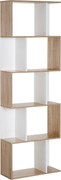 HOMCOM 5-Szintes Könyvespolc Fa Könyvespolc S-alakú Modern Dizájn Nappaliba Irodába 60x24x184,5 cm Fehér és Fa | Aosom