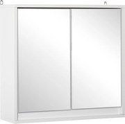HOMCOM Fali Fürdőszobaszekrény Tükörrel, 2 Ajtóval és Állítható Polccal, Modern Stílus, 48x14.5x45 cm, Fehér | Aosom