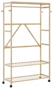 bambusz ruhaállvány polcokkal és kerekekkel 110x40x180 cm